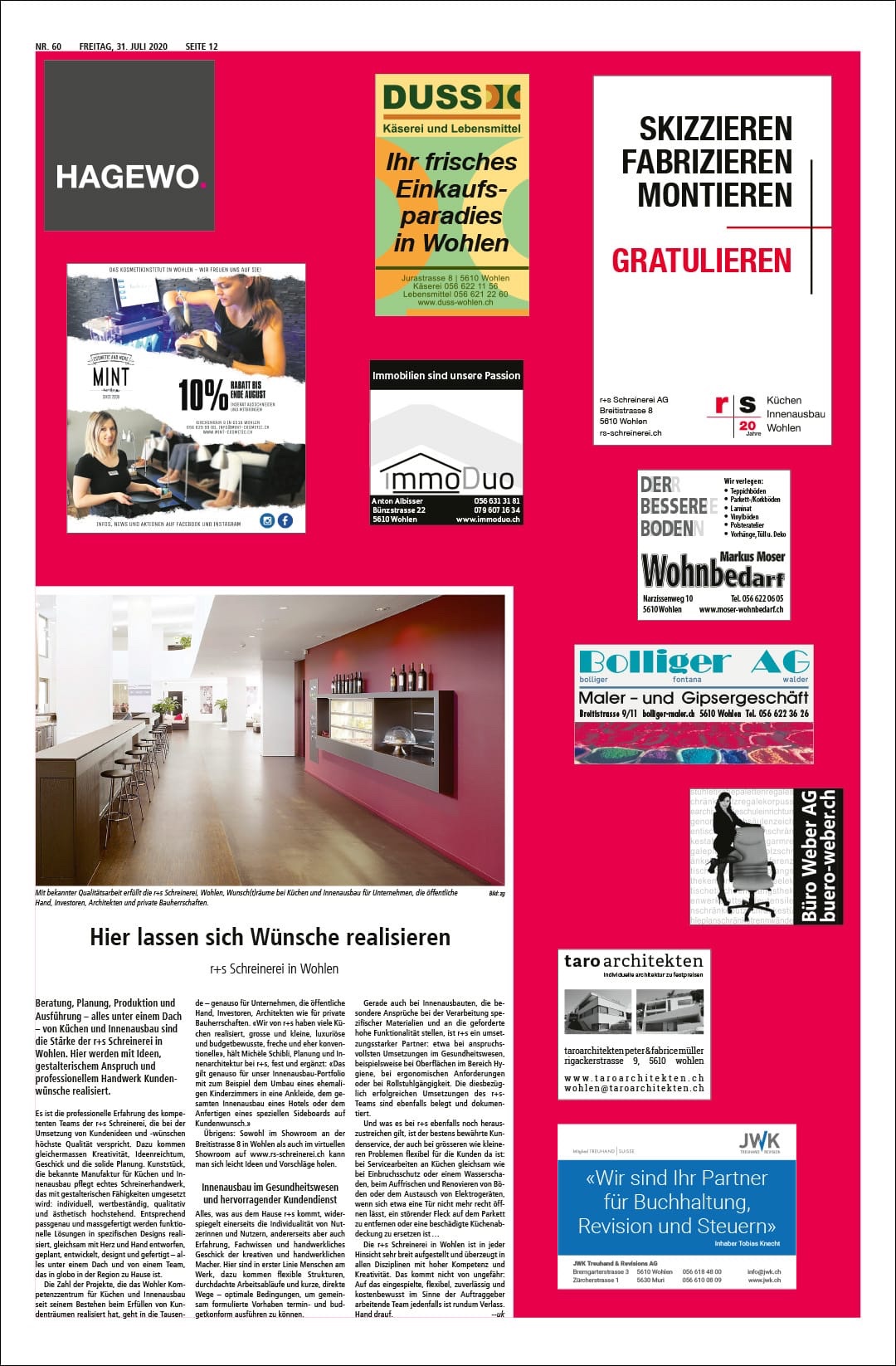 Beitrag HAGEWO im Wohlener Anzeiger